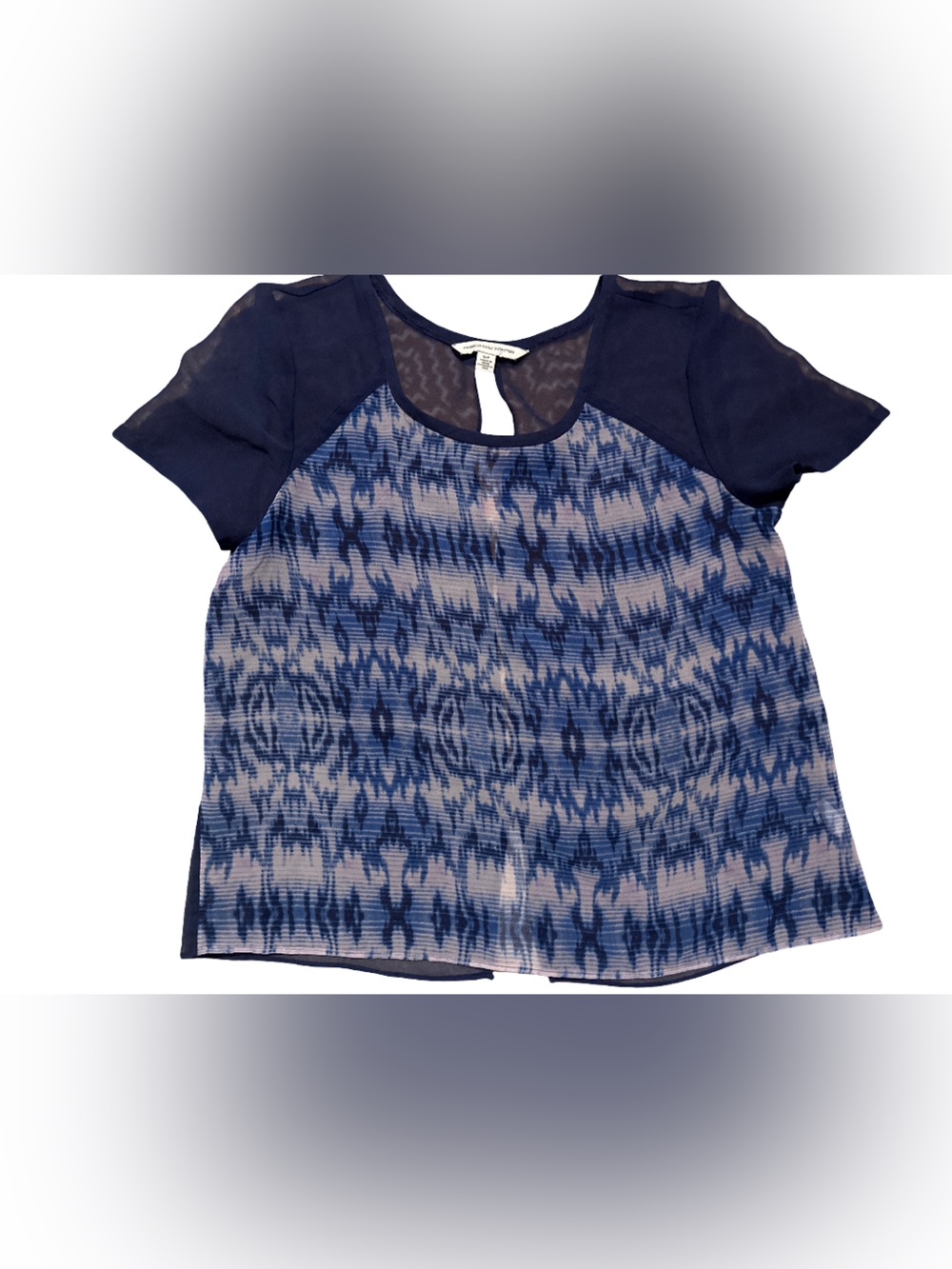 American Eagle Outfitters Navy Blue Ikat Print Mixed-Media Top